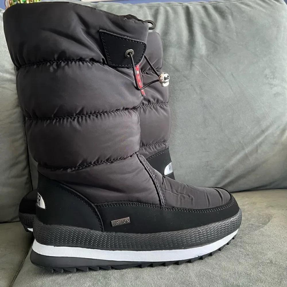 SNOW boots fleece lined platform black waterproof cotton NWOT